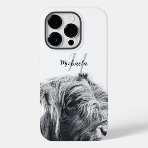 Hochlandkuhportrait Initialmonogramm Schwarz-weiß Case-Mate iPhone 14 Pro Hülle