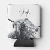 Hochlandkuhportrait Initialmonogramm Schwarz-weiß Dosenkühler (Rückseite)