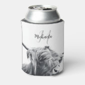 Hochlandkuhportrait Initialmonogramm Schwarz-weiß Dosenkühler (Kanne Rückseite)