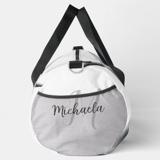 Hochlandkuhportrait Initialmonogramm Schwarz-weiß Duffle Bag (Rechts)