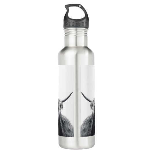 Hochlandkuhportrait Initialmonogramm Schwarz-weiß Edelstahlflasche (Rückseite)