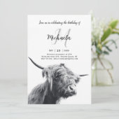 Hochlandkuhportrait Initialmonogramm Schwarz-weiß Einladung (Stehend Vorderseite)