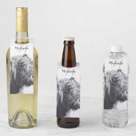 Hochlandkuhportrait Initialmonogramm Schwarz-weiß Flaschenanhänger