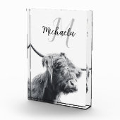 Hochlandkuhportrait Initialmonogramm Schwarz-weiß Fotoblock (Rechts)