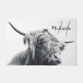 Hochlandkuhportrait Initialmonogramm Schwarz-weiß Fußmatte (Vorderseite)