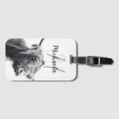Hochlandkuhportrait Initialmonogramm Schwarz-weiß Gepäckanhänger (Vorderseite (Horizontal))