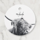 Hochlandkuhportrait Initialmonogramm Schwarz-weiß Geschenkanhänger (Rückseite)
