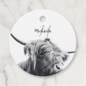 Hochlandkuhportrait Initialmonogramm Schwarz-weiß Geschenkanhänger (Vorderseite)