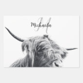 Hochlandkuhportrait Initialmonogramm Schwarz-weiß Geschenkpapier Set (Vorderseite)