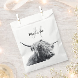 Hochlandkuhportrait Initialmonogramm Schwarz-weiß Geschenktütchen