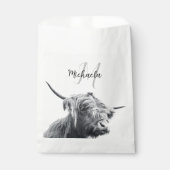 Hochlandkuhportrait Initialmonogramm Schwarz-weiß Geschenktütchen (Vorderseite)