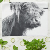 Hochlandkuhportrait Initialmonogramm Schwarz-weiß Geschirrtuch (Gefaltet)