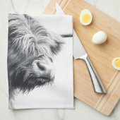 Hochlandkuhportrait Initialmonogramm Schwarz-weiß Geschirrtuch (Viertel Falte)
