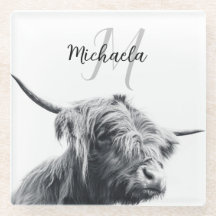 Hochlandkuhportrait Initialmonogramm Schwarz-weiß
