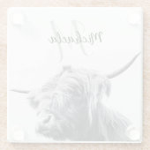 Hochlandkuhportrait Initialmonogramm Schwarz-weiß Glasuntersetzer (Rückseite)