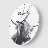 Hochlandkuhportrait Initialmonogramm Schwarz-weiß Große Wanduhr (Winkel)