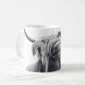 Hochlandkuhportrait Initialmonogramm Schwarz-weiß Kaffeetasse (Vorderseite Links)
