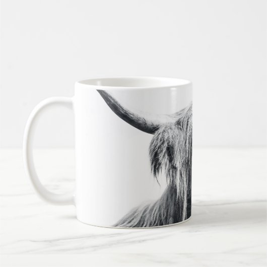 Hochlandkuhportrait Initialmonogramm Schwarz-weiß Kaffeetasse (Links)