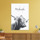 Hochlandkuhportrait Initialmonogramm Schwarz-weiß Leinwanddruck (Insitu (Wohnzimmer))