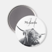 Hochlandkuhportrait Initialmonogramm Schwarz-weiß Magnet (Vorderseite/Rückseite)
