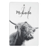 Hochlandkuhportrait Initialmonogramm Schwarz-weiß Mini Klemmbrett (Rückseite)