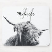 Hochlandkuhportrait Initialmonogramm Schwarz-weiß Mousepad (Vorne)