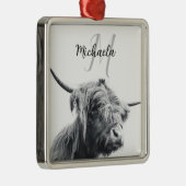 Hochlandkuhportrait Initialmonogramm Schwarz-weiß Ornament Aus Metall (Rechts)