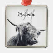 Hochlandkuhportrait Initialmonogramm Schwarz-weiß Ornament Aus Metall (Vorne)