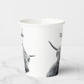 Hochlandkuhportrait Initialmonogramm Schwarz-weiß Pappbecher (Links)