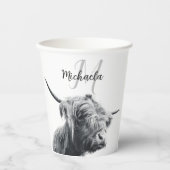 Hochlandkuhportrait Initialmonogramm Schwarz-weiß Pappbecher (Vorderseite)