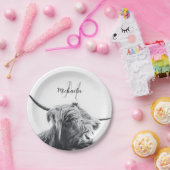 Hochlandkuhportrait Initialmonogramm Schwarz-weiß Pappteller (Party)