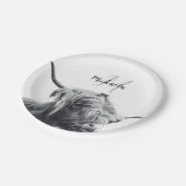 Hochlandkuhportrait Initialmonogramm Schwarz-weiß Pappteller (Schrägansicht)