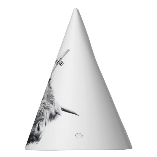 Hochlandkuhportrait Initialmonogramm Schwarz-weiß Partyhütchen (Rechts)