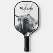 Hochlandkuhportrait Initialmonogramm Schwarz-weiß Pickleball Schläger (Vorderseite)