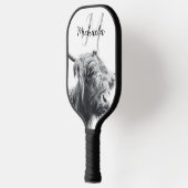 Hochlandkuhportrait Initialmonogramm Schwarz-weiß Pickleball Schläger (Links)