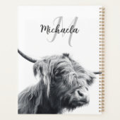 Hochlandkuhportrait Initialmonogramm Schwarz-weiß Planer (Rückseite)