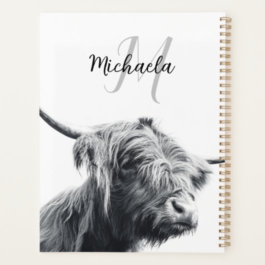 Hochlandkuhportrait Initialmonogramm Schwarz-weiß Planer (Rückseite)
