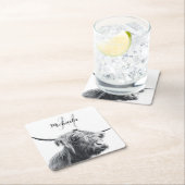 Hochlandkuhportrait Initialmonogramm Schwarz-weiß Rechteckiger Pappuntersetzer (Vor Ort)