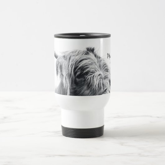 Hochlandkuhportrait Initialmonogramm Schwarz-weiß Reisebecher (Mittel)