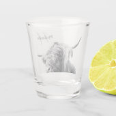 Hochlandkuhportrait Initialmonogramm Schwarz-weiß Schnapsglas (Rückseite)