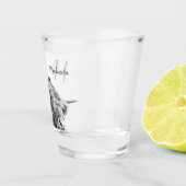 Hochlandkuhportrait Initialmonogramm Schwarz-weiß Schnapsglas (Rechts)
