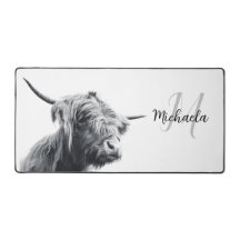 Hochlandkuhportrait Initialmonogramm Schwarz-weiß