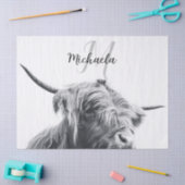 Hochlandkuhportrait Initialmonogramm Schwarz-weiß Seidenpapier (Basteln)