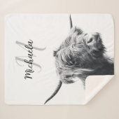 Hochlandkuhportrait Initialmonogramm Schwarz-weiß Sherpadecke (Vorderseite (Horizontal))