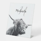 Hochlandkuhportrait Initialmonogramm Schwarz-weiß Sockelschild (Vorderseite)
