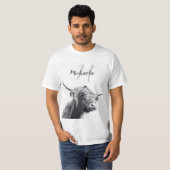 Hochlandkuhportrait Initialmonogramm Schwarz-weiß T-Shirt (Vorne ganz)