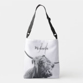 Hochlandkuhportrait Initialmonogramm Schwarz-weiß Tragetaschen Mit Langen Trägern (Rückseite)