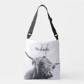 Hochlandkuhportrait Initialmonogramm Schwarz-weiß Tragetaschen Mit Langen Trägern (Vorderseite)
