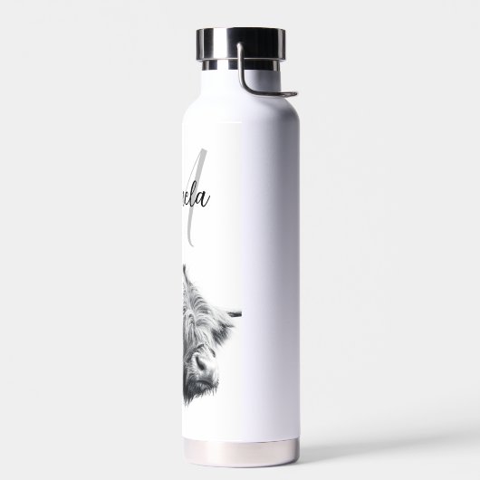 Hochlandkuhportrait Initialmonogramm Schwarz-weiß Trinkflasche (Links)