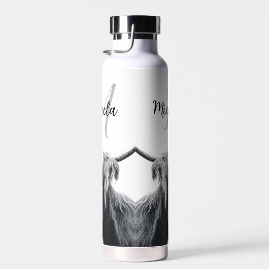 Hochlandkuhportrait Initialmonogramm Schwarz-weiß Trinkflasche (Rechts)